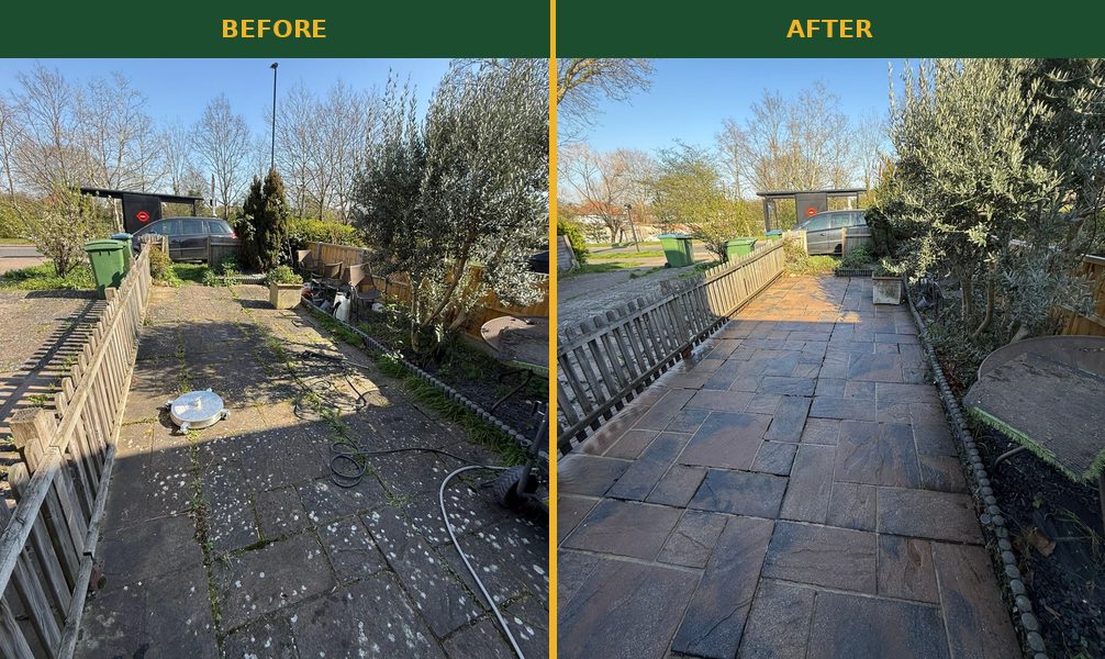 Front garden jet wash before and after