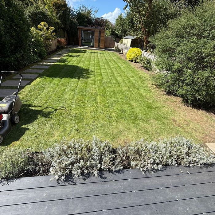 Large striped lawn landscaping South East England